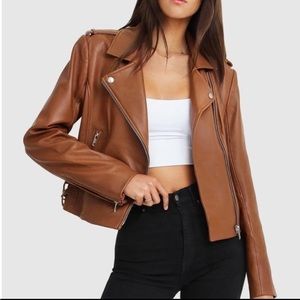 Belle & Bloom Brown Leather Motorcycle Jacket, Size Small, BNWT